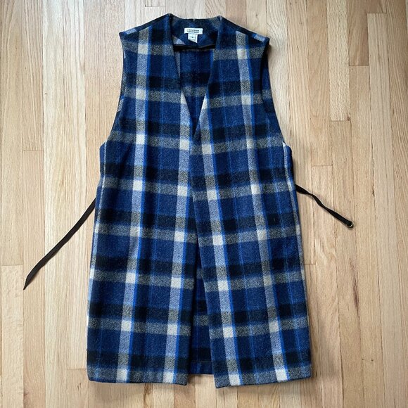 Plaid Wool Long Duster Vest - Picture 1 of 11